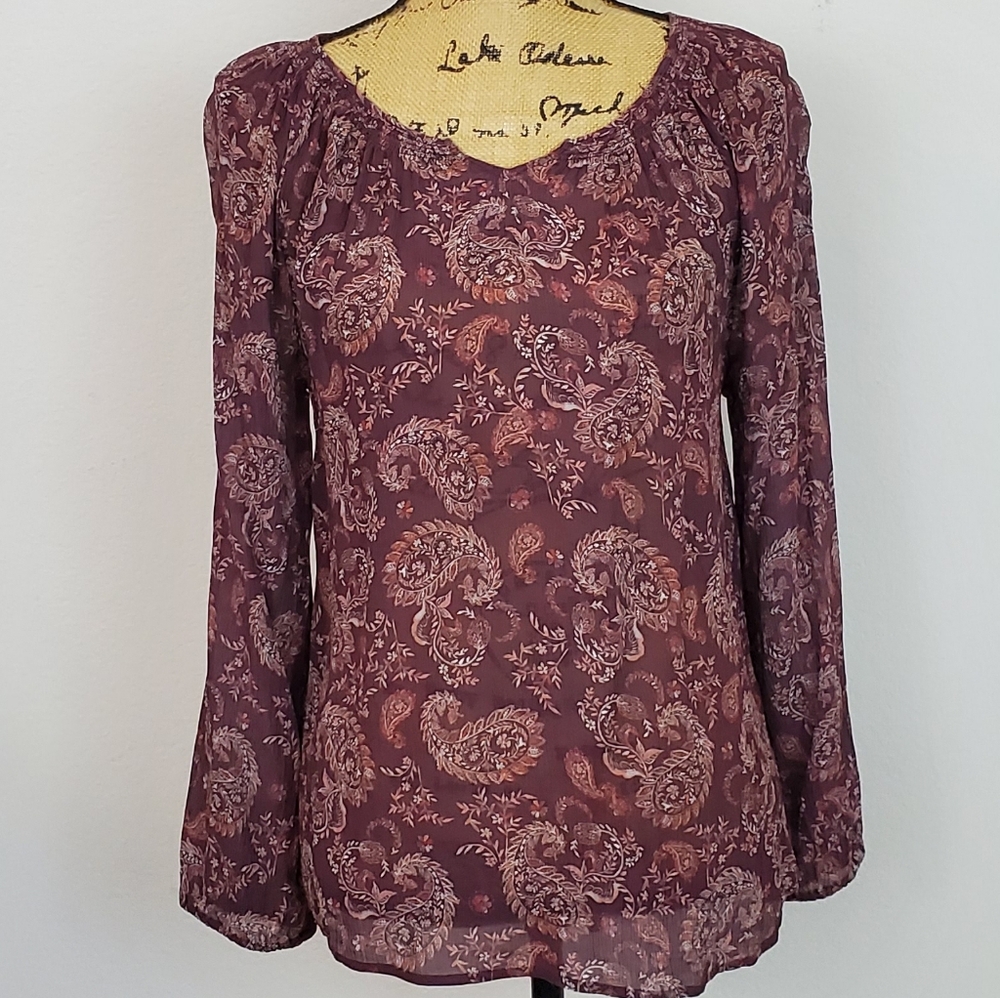 Garnet Hill Bishop Sleeve Silk Blouse Sz XS